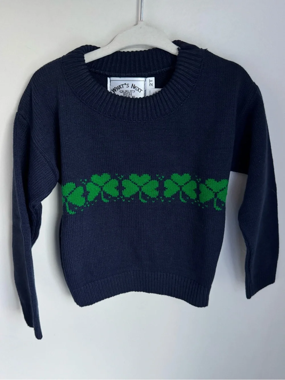 What’s Next Navy Shamrock Sweater Made in USA Size 2T